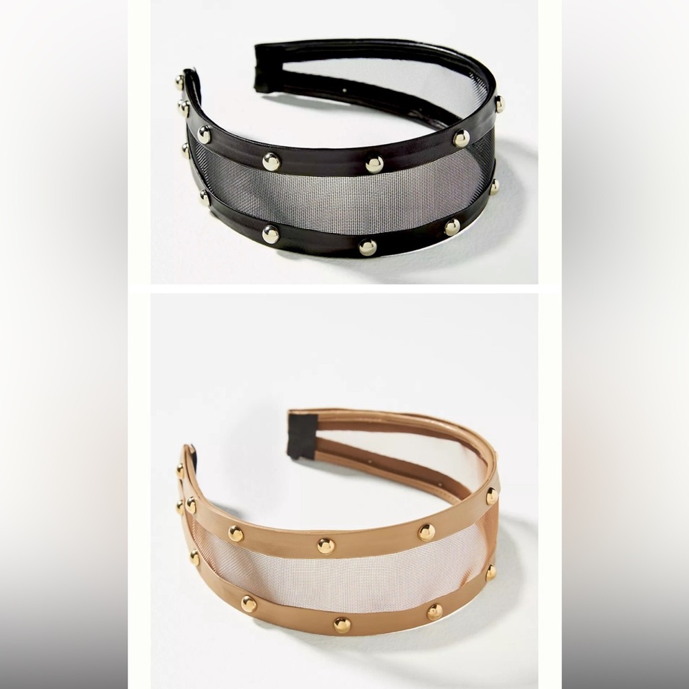 2 Brand NEW Anthropologie sheer net studded headbands set in black and brown
